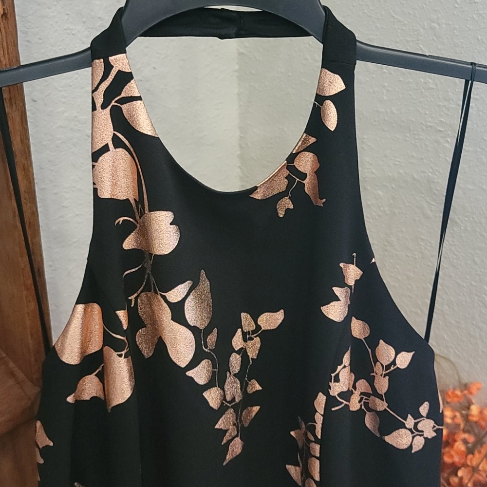 Badgley Mischka Black Dress with Rose Gold Floral Print - Picture 9 of 10